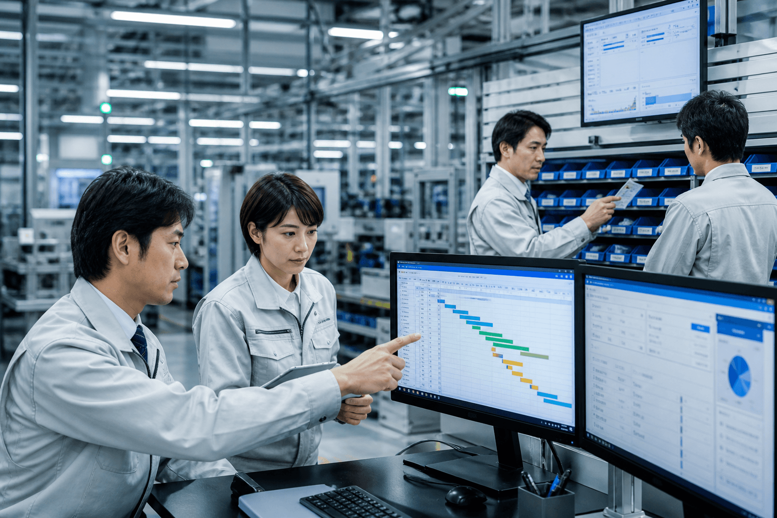 生産計画と在庫管理の改革を進める製造現場のイメージ